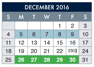 District School Academic Calendar for Brown Middle for December 2016