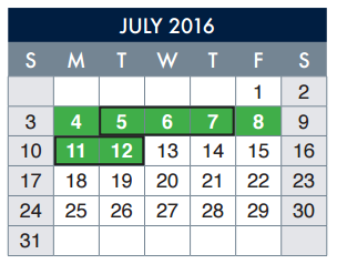 District School Academic Calendar for Austin High School for July 2016