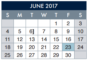 District School Academic Calendar for Zavala Elementary for June 2017