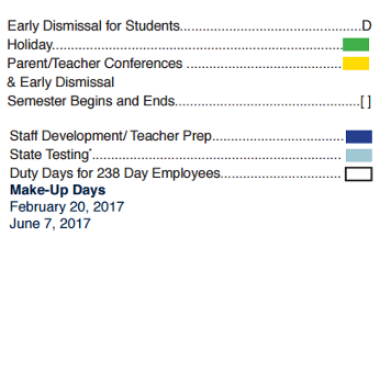 District School Academic Calendar Legend for Dowell Elementary