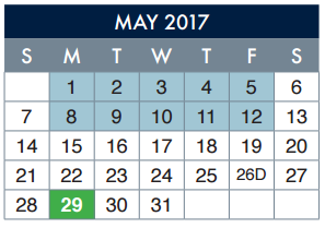 District School Academic Calendar for School-age Parent Ctr for May 2017