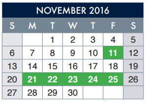 District School Academic Calendar for Dr Lorenzo G Lafarelle Jjaep for November 2016