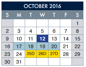 District School Academic Calendar for Hillside Elementary for October 2016