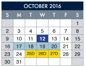 District School Academic Calendar for Zach White Elementary for October 2016