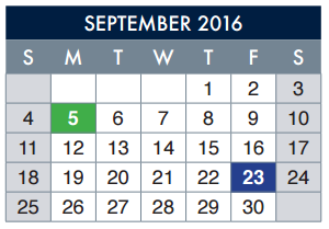 District School Academic Calendar for Zach White Elementary for September 2016