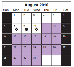 District School Academic Calendar for Tsukamoto Elementary for August 2016