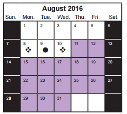 District School Academic Calendar for Elk Grove Charter for August 2016