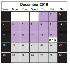 District School Academic Calendar for Union House Elementary for December 2016