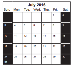 District School Academic Calendar for Valley High for July 2016