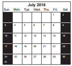 District School Academic Calendar for Baker Elementary for July 2016