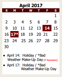 District School Academic Calendar for New El #9 for April 2017