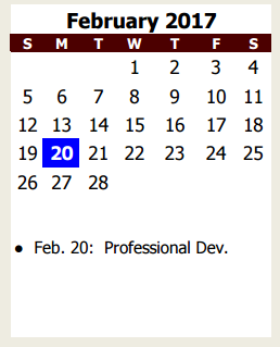 District School Academic Calendar for Johnson Elementary for February 2017