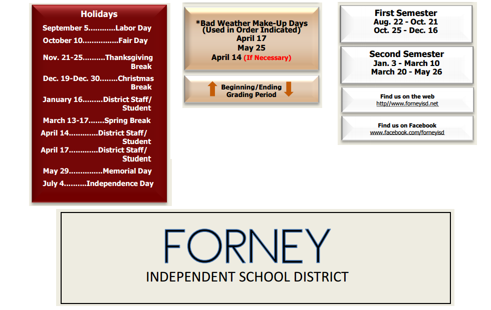 District School Academic Calendar Key for Forney Middle School