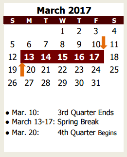 District School Academic Calendar for A E P for March 2017