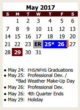 District School Academic Calendar for Blackburn Elementary School for May 2017