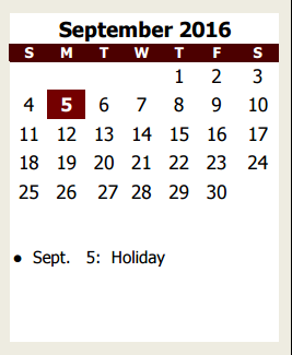District School Academic Calendar for A E P for September 2016