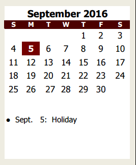 District School Academic Calendar for New El #9 for September 2016