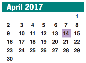 District School Academic Calendar for Brazos Bend Elementary School for April 2017