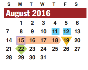 District School Academic Calendar for Brazos Bend Elementary School for August 2016