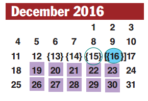 District School Academic Calendar for Hunters Glen Elementary for December 2016