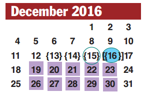 District School Academic Calendar for Brazos Bend Elementary School for December 2016