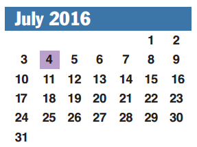 District School Academic Calendar for Jones Elementary for July 2016