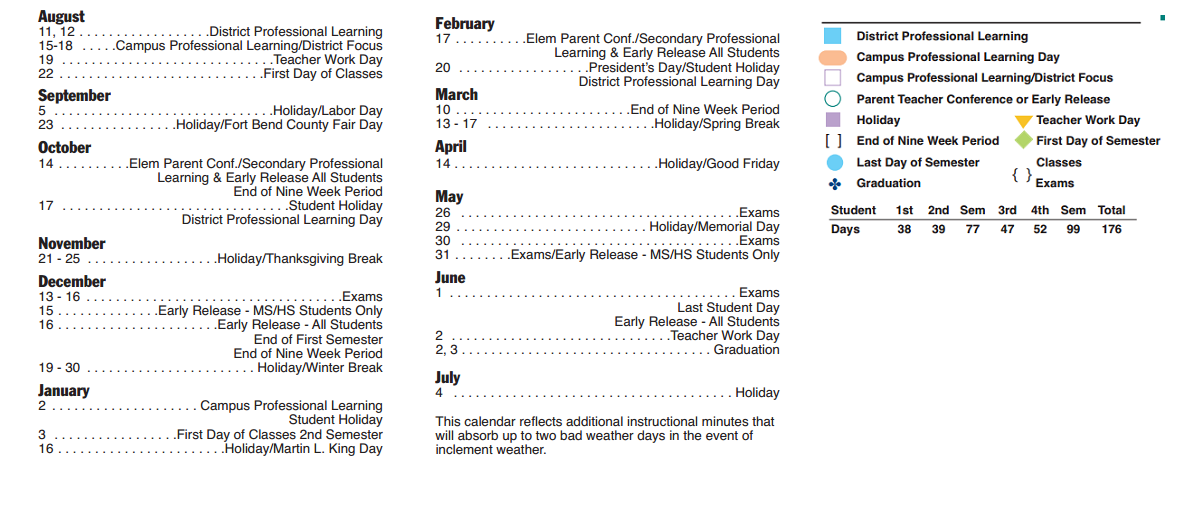 District School Academic Calendar Key for Lantern Lane Elementary