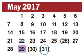 District School Academic Calendar for Brazos Bend Elementary School for May 2017