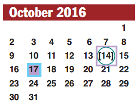 District School Academic Calendar for Hunters Glen Elementary for October 2016