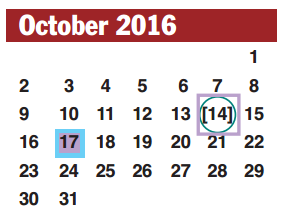 District School Academic Calendar for Brazos Bend Elementary School for October 2016