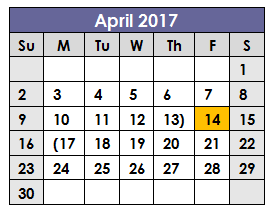District School Academic Calendar for Assessment Ctr for April 2017
