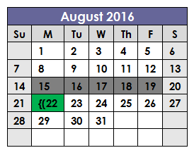District School Academic Calendar for Westcreek Elementary for August 2016