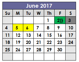 District School Academic Calendar for Bridge Assoc for June 2017