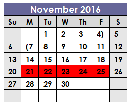 District School Academic Calendar for Westcreek Elementary for November 2016