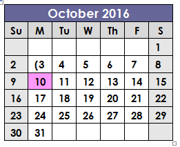 District School Academic Calendar for Bridge Assoc for October 2016