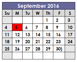 District School Academic Calendar for Fw Rgnl Program For Deaf for September 2016