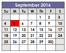 District School Academic Calendar for Dunbar High School for September 2016