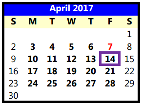 District School Academic Calendar for Lubbock Co J J A E P for April 2017
