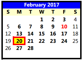 District School Academic Calendar for Lubbock Co J J A E P for February 2017