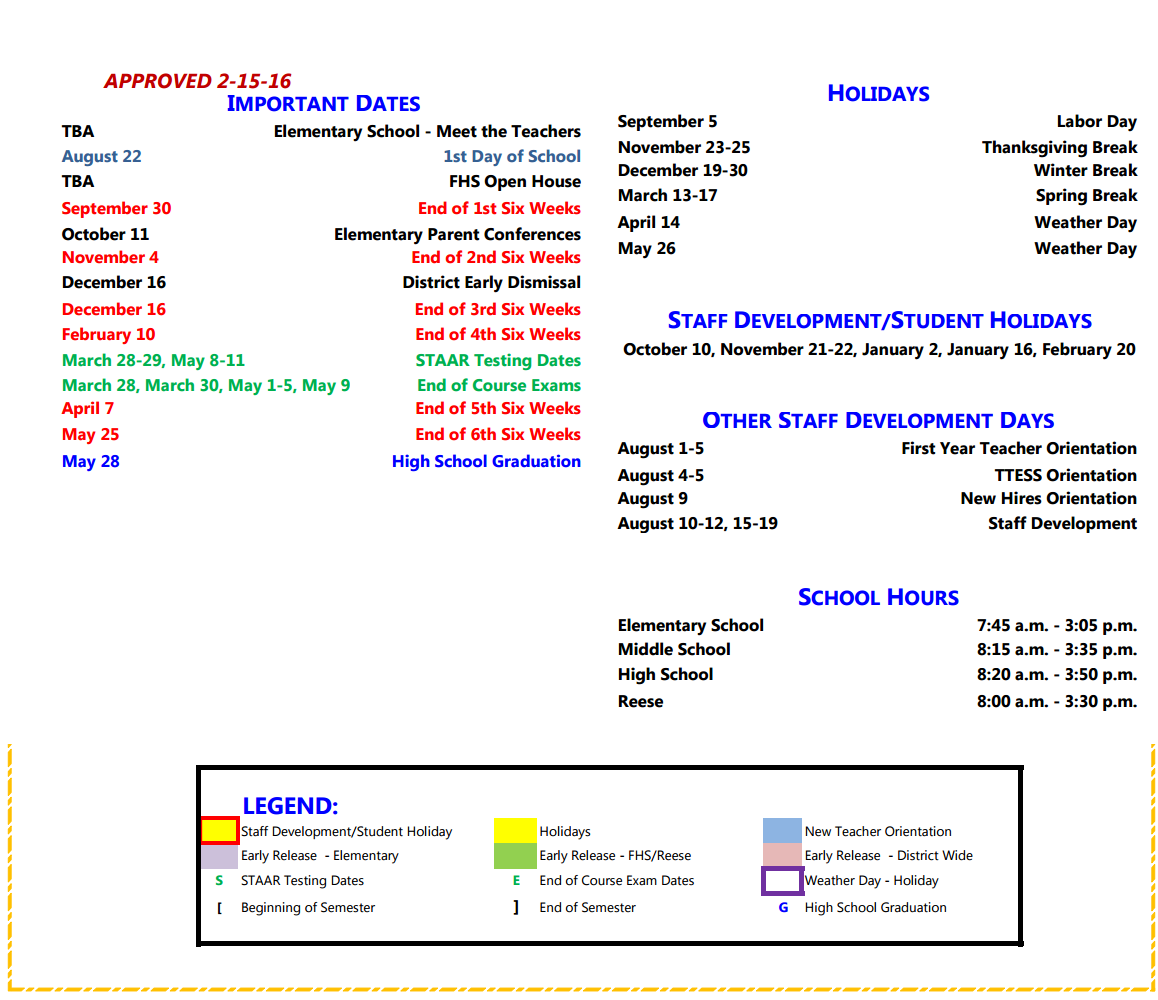Crestview Elementary School District Instructional Calendar