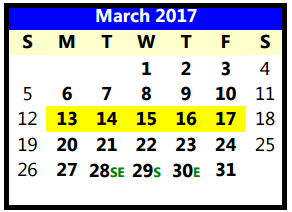 District School Academic Calendar for Lubbock Co J J A E P for March 2017