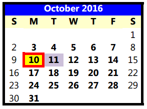 District School Academic Calendar for Lubbock Co J J A E P for October 2016