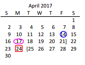 District School Academic Calendar for Collin Co J J A E P for April 2017