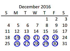 District School Academic Calendar for Griffin Middle School for December 2016