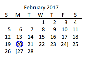 District School Academic Calendar for Taylor Elementary for February 2017