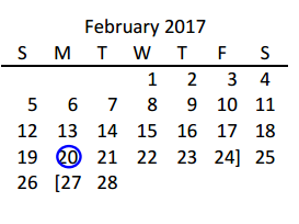 District School Academic Calendar for Collin Co J J A E P for February 2017