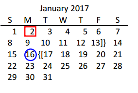 District School Academic Calendar for Mooneyham Elementary for January 2017