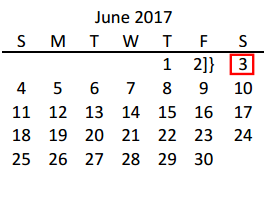 District School Academic Calendar for Acker Special Programs Center for June 2017
