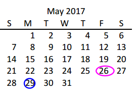 District School Academic Calendar for Collin Co J J A E P for May 2017