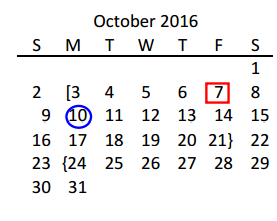 District School Academic Calendar for Bledsoe Elementary for October 2016